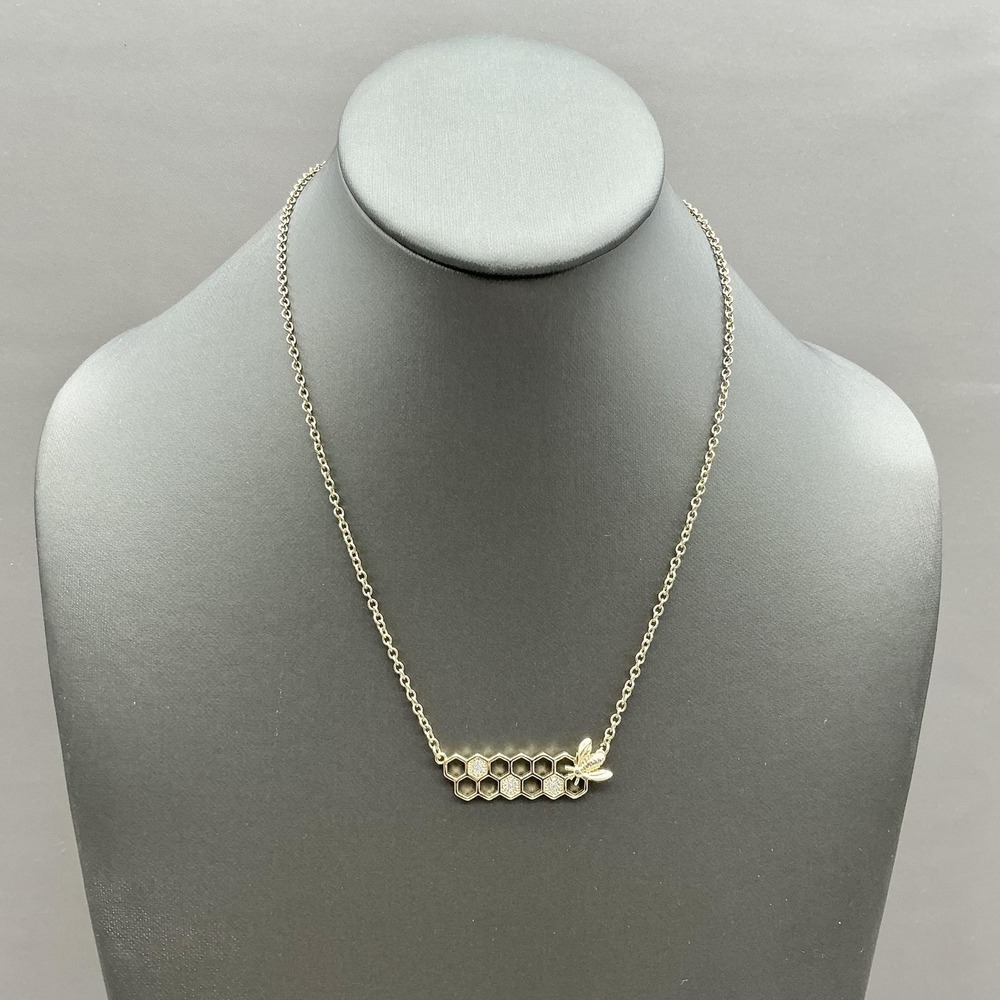 RJ Graziano Necklace Bee Honeycomb Hexagon Pendant Gold Tone Crystal Womens